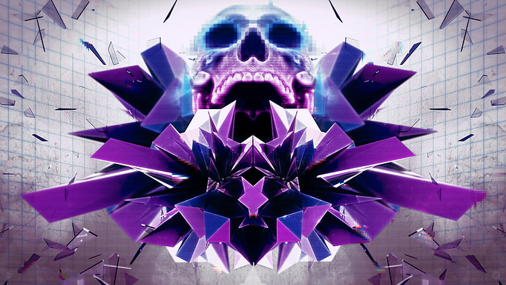 purple and blue human skull background, abstraction, skull, render, hq Wallpapers, HD wallpaper