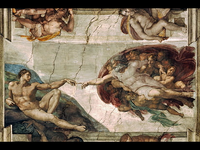 Творения на Адам живопис, Микеланджело, Сътворението на Адам, Сътворение на Адам, HD тапет HD wallpaper