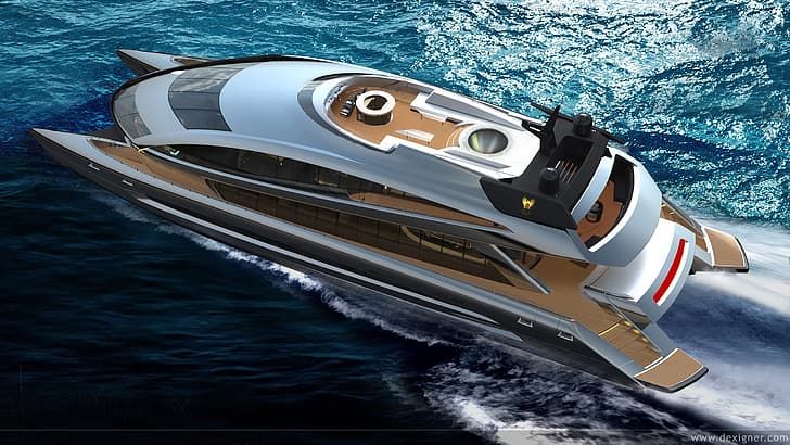 sea, yacht, catamaran, motor, HD wallpaper