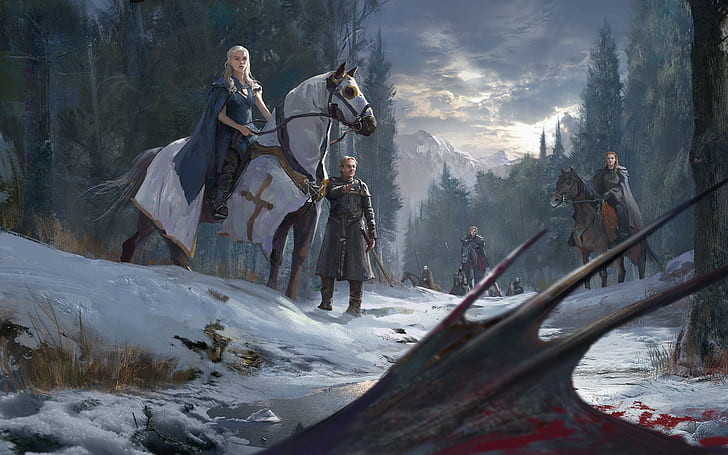 Daenerys Targaryen, dragon, Game Of Thrones, Jorah Mormont, warrior, HD wallpaper