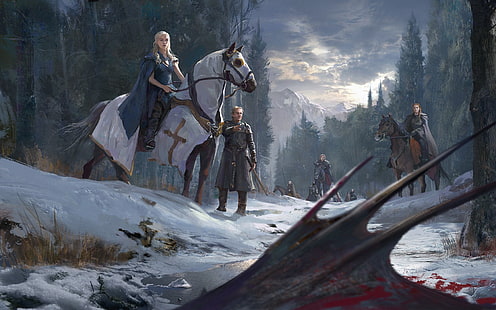 Game of Thrones tapet, drake, krigare, Game of Thrones, Daenerys Targaryen, Jorah Mormont, HD tapet HD wallpaper