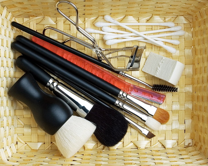 black makeup brush kit, cosmetics, makeup, brush, set, HD wallpaper