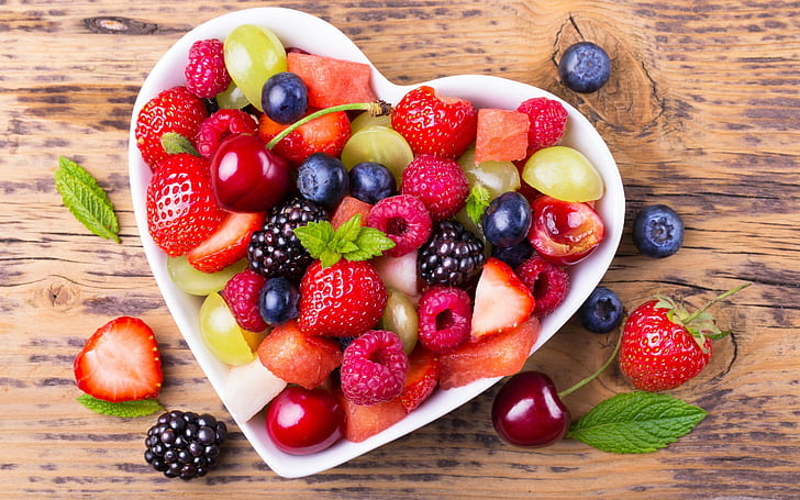 Fruit, strawberry, raspberry, strawberry and blueberry, cherry, fruit, strawberry, grapes, raspberry, HD wallpaper