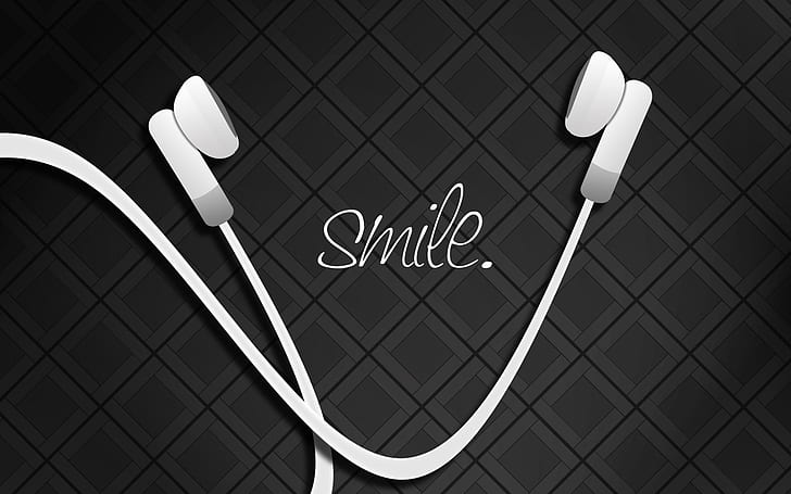 Smile Headphones HD, белая иллюстрация наушников, музыка, наушники, улыбка, HD обои