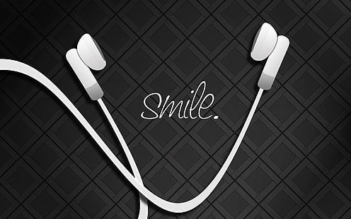Smile Headphones HD, белая иллюстрация наушников, музыка, наушники, улыбка, HD обои HD wallpaper