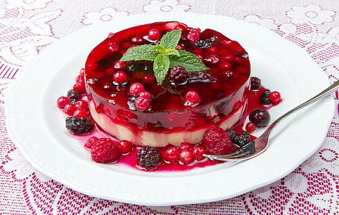 red berries cake, jelly, dessert, berries, raspberries, blackberries, HD wallpaper HD wallpaper