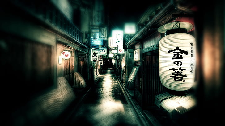 japan, street, lights, HD wallpaper