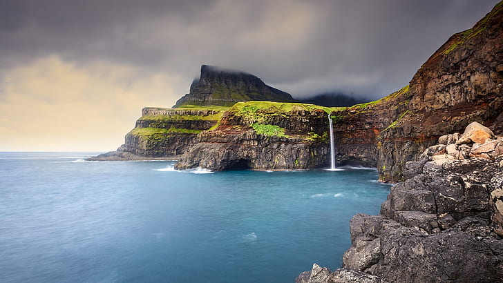 Waterfalls, Waterfall, Faroe Islands, HD wallpaper
