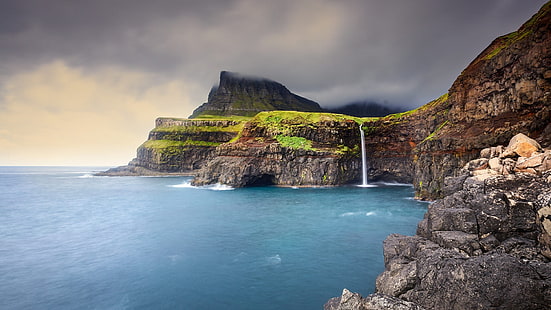 Cachoeiras, Cachoeira, Ilhas Faroé, HD papel de parede HD wallpaper