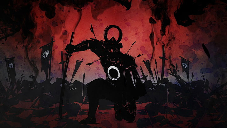 tapeta wojownika trzymającego miecz podczas klęczenia, nioh, czerwona, Tapety HD