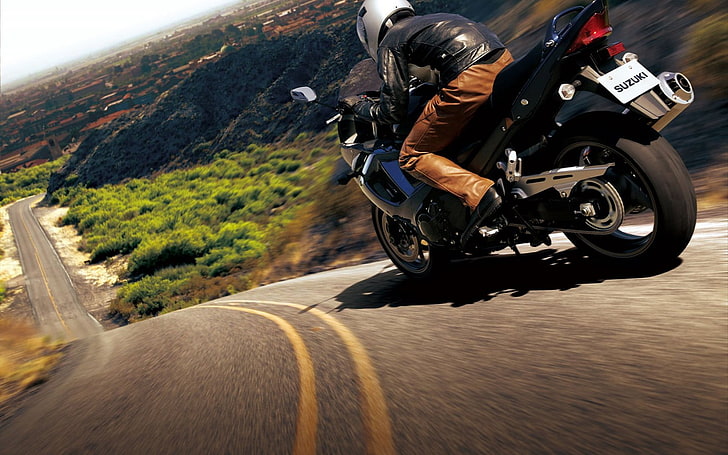 motor sport hitam, jalan, motor, sepeda, moto, dinding otomatis, lereng, bukit, Wallpaper HD