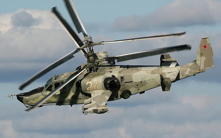 brown battle helicopter, Russian Army, weapon, helicopters, army, military, Kamov Ka-50, HD wallpaper