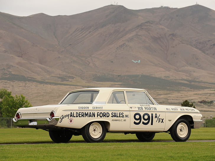 1962, 406, classic, ford, galaxie, lightweight, muscle, race, racing, HD wallpaper