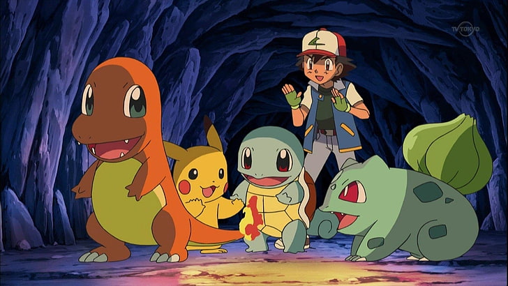 Pokémon, Ash (Pokémon), Bulbasaur (โปเกมอน), Charmander (โปเกมอน), Pikachu, Squirtle (Pokémon), วอลล์เปเปอร์ HD