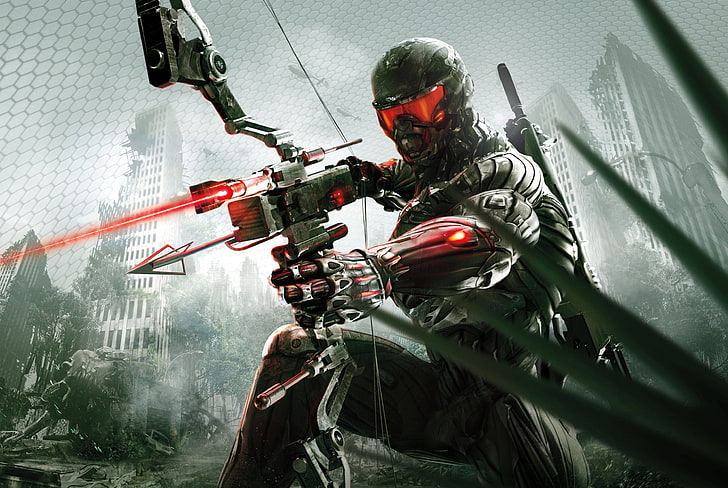 warrior holding bow wallpaper, the city, Apocalypse, bow, jungle, arrow, nanosuit, Crytek, Crysis 3, HD wallpaper