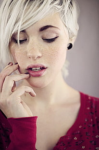 Devon Jade, cara, rubia, uñas pintadas, mujer, modelo, pecas, Fondo de pantalla HD HD wallpaper