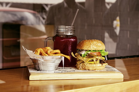 burger, makanan, kentang goreng, Wallpaper HD HD wallpaper