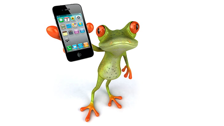 красноглазая древесная лягушка держит черный iPhone 4 картинки, графика, лягушка, телефон, iphone 4s, Free frog 3d, HD обои