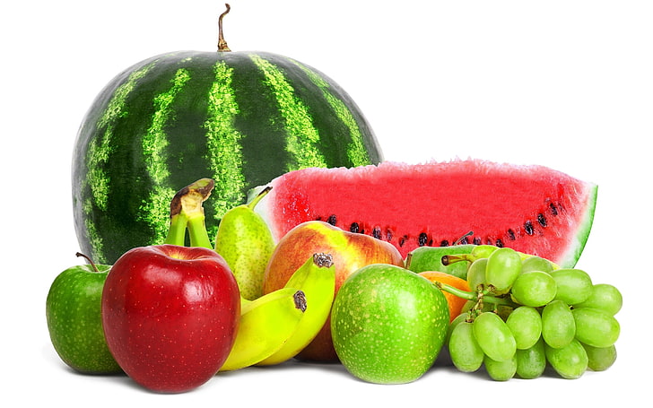 مجموعة متنوعة من الفواكه والبطيخ والتفاح والعنب، خلفية HD