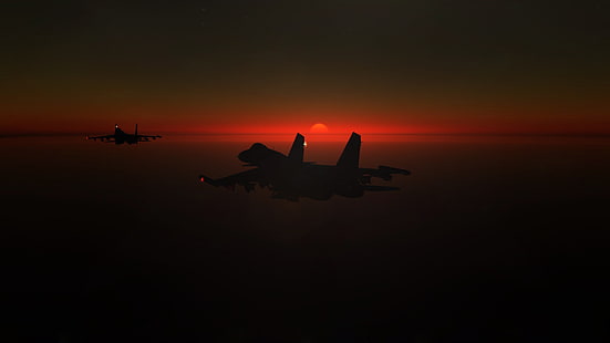 Sunset, The sun, The sky, The game, The plane, fighter, Russia, BBC, Su-30, Sukhoi, Flanker-C, Two, Ace Combat, Multi-role fighter, Su30, Su 30, Sfondo HD HD wallpaper