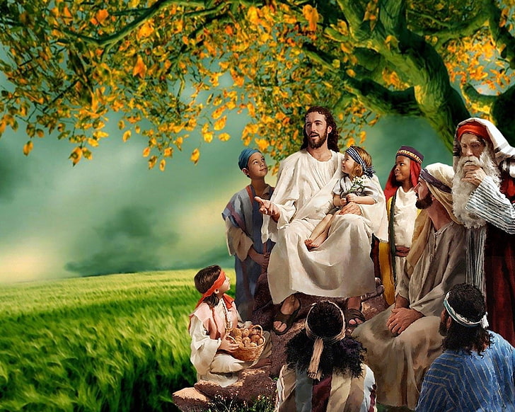 Jesus Kristus bär barn på varvmålning, Religiöst, Jesus, HD tapet