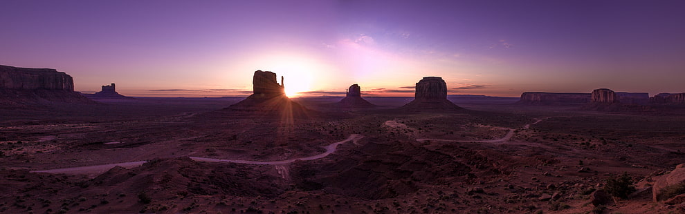 Monument Valley, mountains, dawn, desert, valley, landscape, panorama, arizona, monument valley, HD wallpaper HD wallpaper