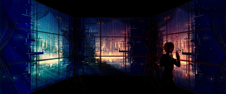 dzieło sztuki, anime, futurystyczne, miasto, okno, panoramy, futurystyczne miasto, science fiction, Tapety HD HD wallpaper