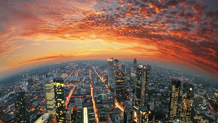 Germany, city, sunset, Frankfurt, sky, HD wallpaper