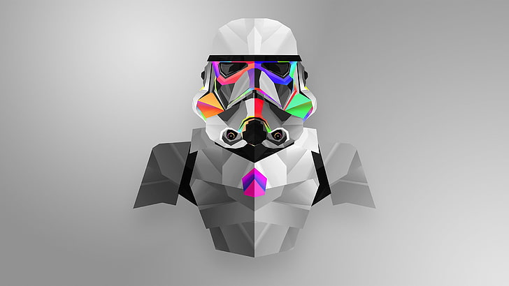 grey and green Star Wars Snowtrooper illustration, Justin Maller, low poly, minimalism, digital art, Star Wars, HD wallpaper