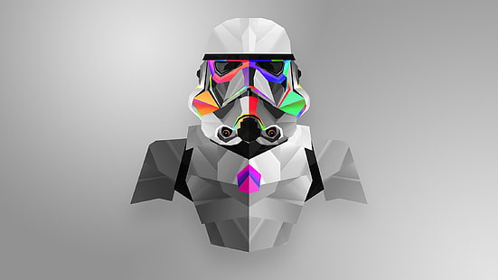 серая и зеленая иллюстрация Star Wars Snowtrooper, Джастин Маллер, низкополигональная, минимализм, цифровое искусство, Star Wars, HD обои HD wallpaper
