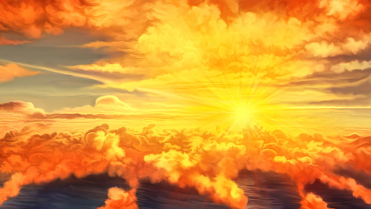 beyond the clouds, sun, artwork, painting, sky, Others, HD wallpaper