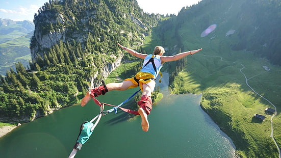skoki, sport, sport, mężczyźni, sportowcy, przyroda, jezioro, Tapety HD HD wallpaper
