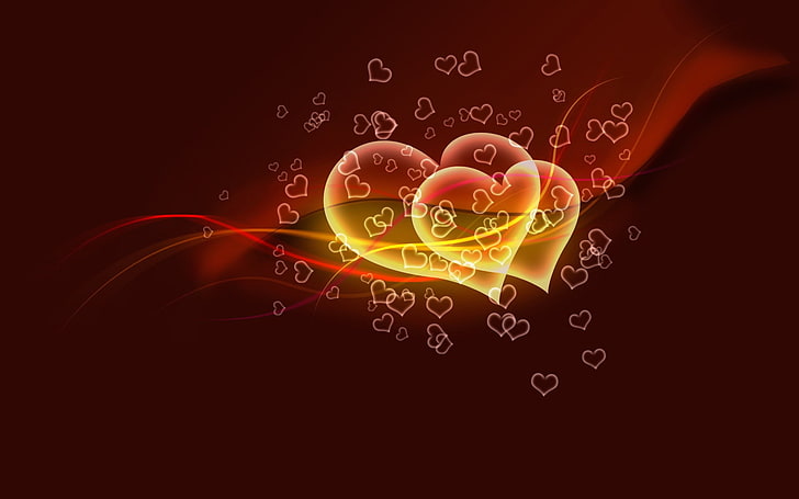 Flying Hearts วอลล์เปเปอร์หัวใจสีเหลืองและสีแดงความรักหัวใจ, วอลล์เปเปอร์ HD
