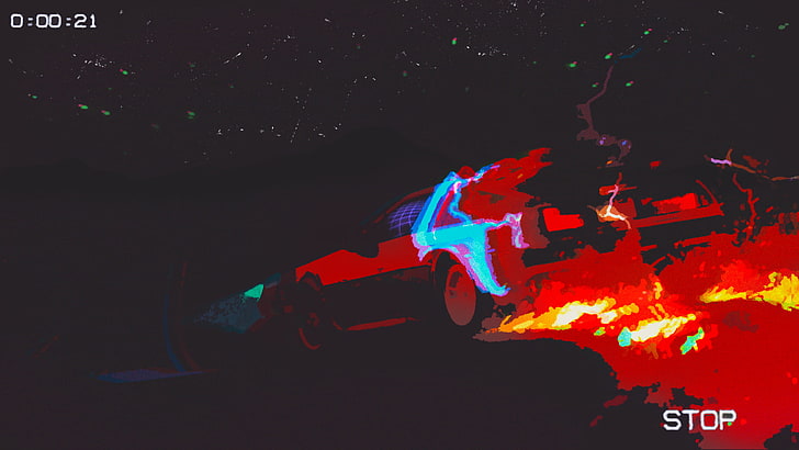 ilustração de carro vermelho, arte falha, quebrado, De volta para o futuro, DeLorean, DMC DeLorean, HD papel de parede
