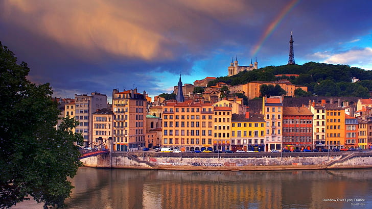 Gökkuşağının üstünde Lyon, Fransa, Avrupa, HD masaüstü duvar kağıdı