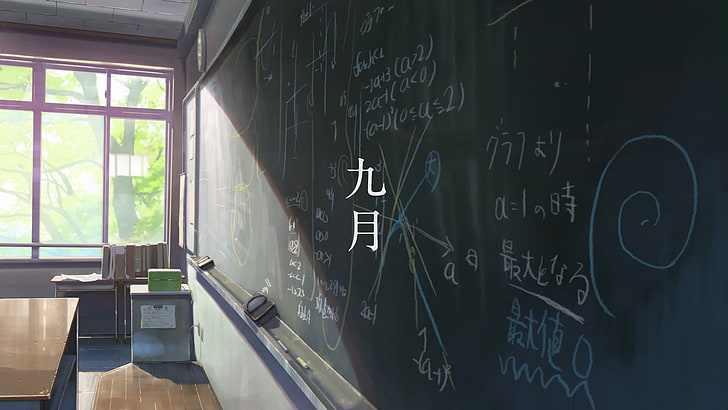 pizarra verde, El jardín de las palabras, anime, escuela, pizarra, fórmula, Fondo de pantalla HD