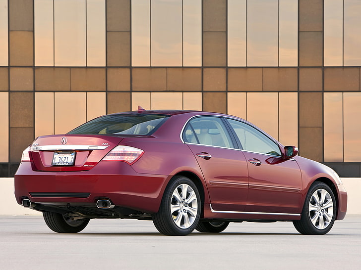 red sedan, acura, rl, red, rear view, auto, style, building, HD wallpaper