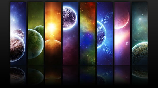Infinity HDTV 1080p, blue, grene, orange, purple, pink and gray seven planets illustration, hdtv, infinity, 3d and abstract, HD wallpaper HD wallpaper