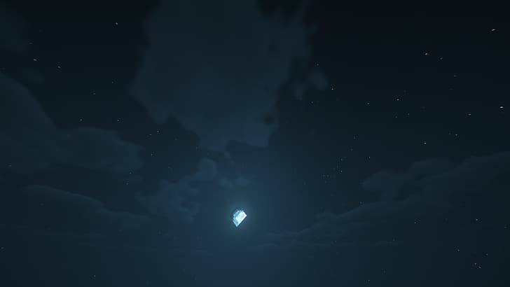 Minecraft, noche, rayos de luna, Sky Temple, estrellas, nubes, azul claro, Fondo de pantalla HD