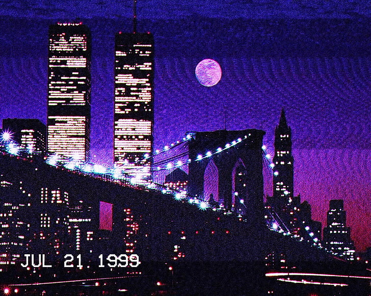 Twin Towers, World Trade Center, New York City, vaporwave, Fond d'écran HD