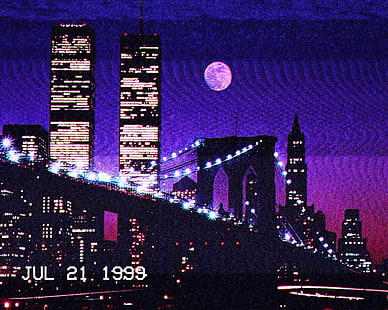 Twin Towers, World Trade Center, New York City, vaporwave, HD wallpaper HD wallpaper