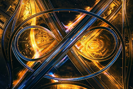 Autobahn, Langzeitbelichtung, Straße, Verkehr, Lichtspuren, HD-Hintergrundbild HD wallpaper