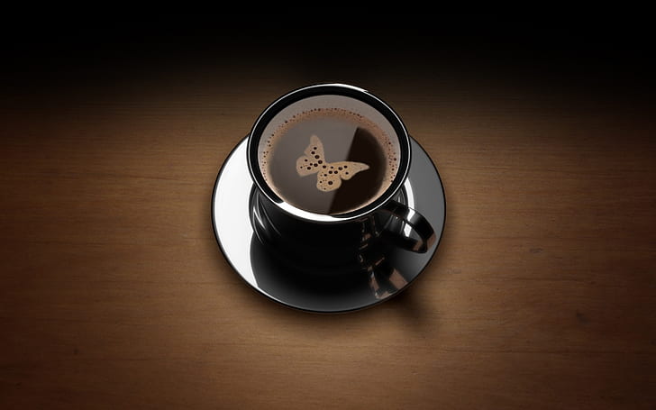preto escuro borboleta café marrom espuma mesas elegantes pratos 2560x1600 Animais Borboletas HD Art, preto, escuro, HD papel de parede