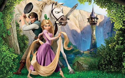 Flynn y Maximus, fondos de pantalla de Disney enredados, dibujos animados, caballo, dibujos animados, Fondo de pantalla HD HD wallpaper