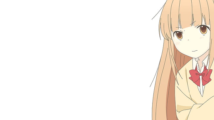 Anime, Tanaka-kun ist immer lustlos, Rouge, Braune Augen, Braunes Haar, Mädchen, Langes Haar, Miyano (Tanaka-kun ist immer lustlos), Schuluniform, Schleife (Kleidung), HD-Hintergrundbild