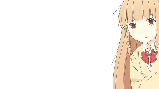 Anime, Tanaka-kun é Sempre Apático, Blush, Olhos Castanhos, Cabelo Castanho, Menina, Cabelo Comprido, Miyano (Tanaka-kun É Sempre Apático), Uniforme Escolar, Arco (Roupas), HD papel de parede HD wallpaper
