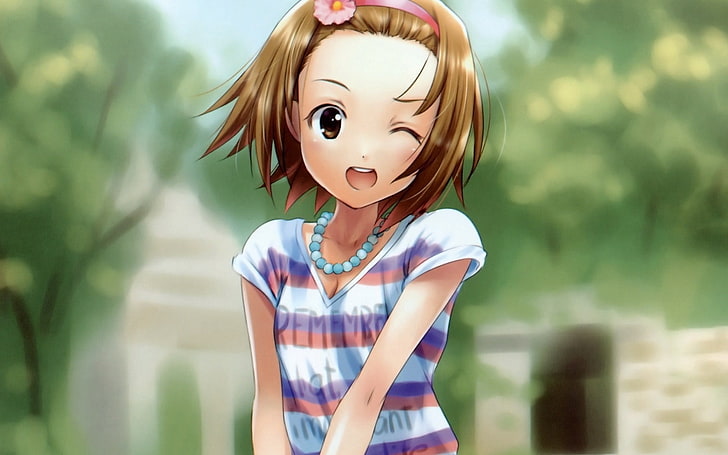 brown-haired female anime character, summer, tainaka, ritsu, k-on, HD wallpaper