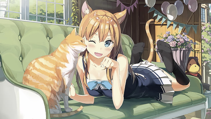 Game CG, gadis kucing, kucing, Kantoku, nekomimi, Wallpaper HD