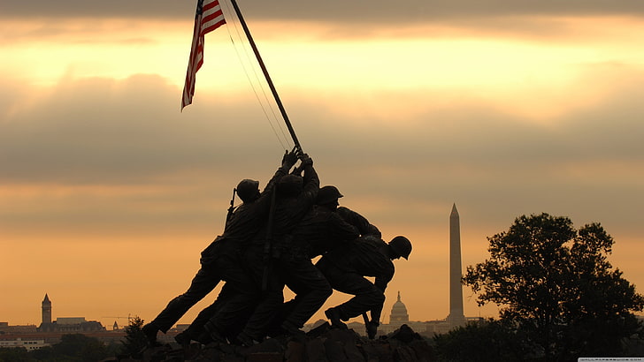 silhueta do homem durante o dia, fuzileiros navais, Iwo Jima, dom, EUA, segunda guerra mundial, HD papel de parede