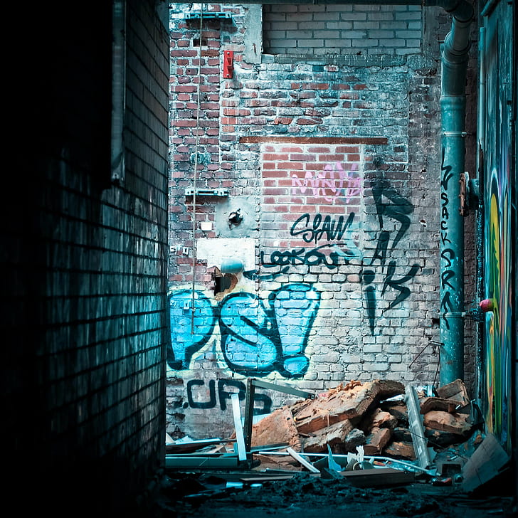 abandoned, art, brick wall, broken, dilapidated, dirty, ghetto, graffiti, messy, pipe, street art, trash, vandalism, wall, HD wallpaper